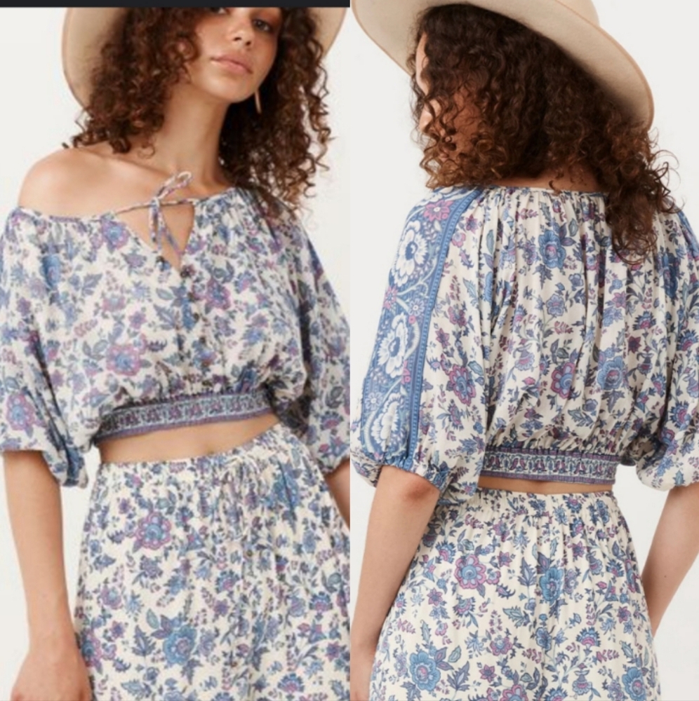 Joie X Revolve Folk Song Peasant Blouse 100% Viscose, Mixed Print Floral, Medium - Picture 4 of 9